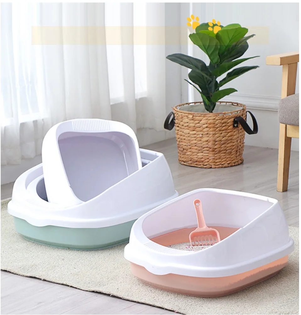 H12fd29fccff741cc826cb38f4fc16bbdE Pet Toilet Bedpan Anti Splash Cats Litter Box Cat Dog Tray with Scoop Kitten Dog Clean Toilette Home Plastic Sand Box Supplies