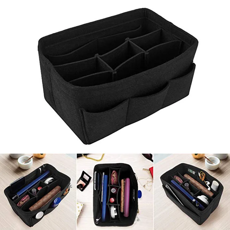 H3227cf14ad084f2f80bde38d3d26eedcv (1) Make up Organizer Felt Insert Bag For Handbag Travel Inner Purse Portable Cosmetic Bags Fit Various Brand Bags - Image 3