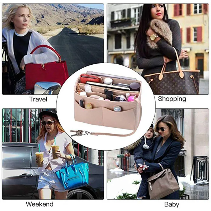 Hfc964de2f1024c3ebc80dbce4146926eV Make up Organizer Felt Insert Bag For Handbag Travel Inner Purse Portable Cosmetic Bags Fit Various Brand Bags - Image 18